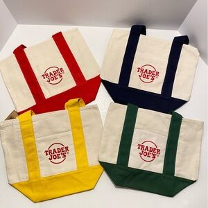 Trader Joe's Mini Tote Bag Set - Red, Blue, Yellow, Green. 4 bags total